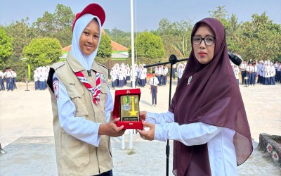 Pulang Bawa Cerita dari Cibubur, MTsN 2 Way Kanan Sambut Aqila Usai Jamnas XII